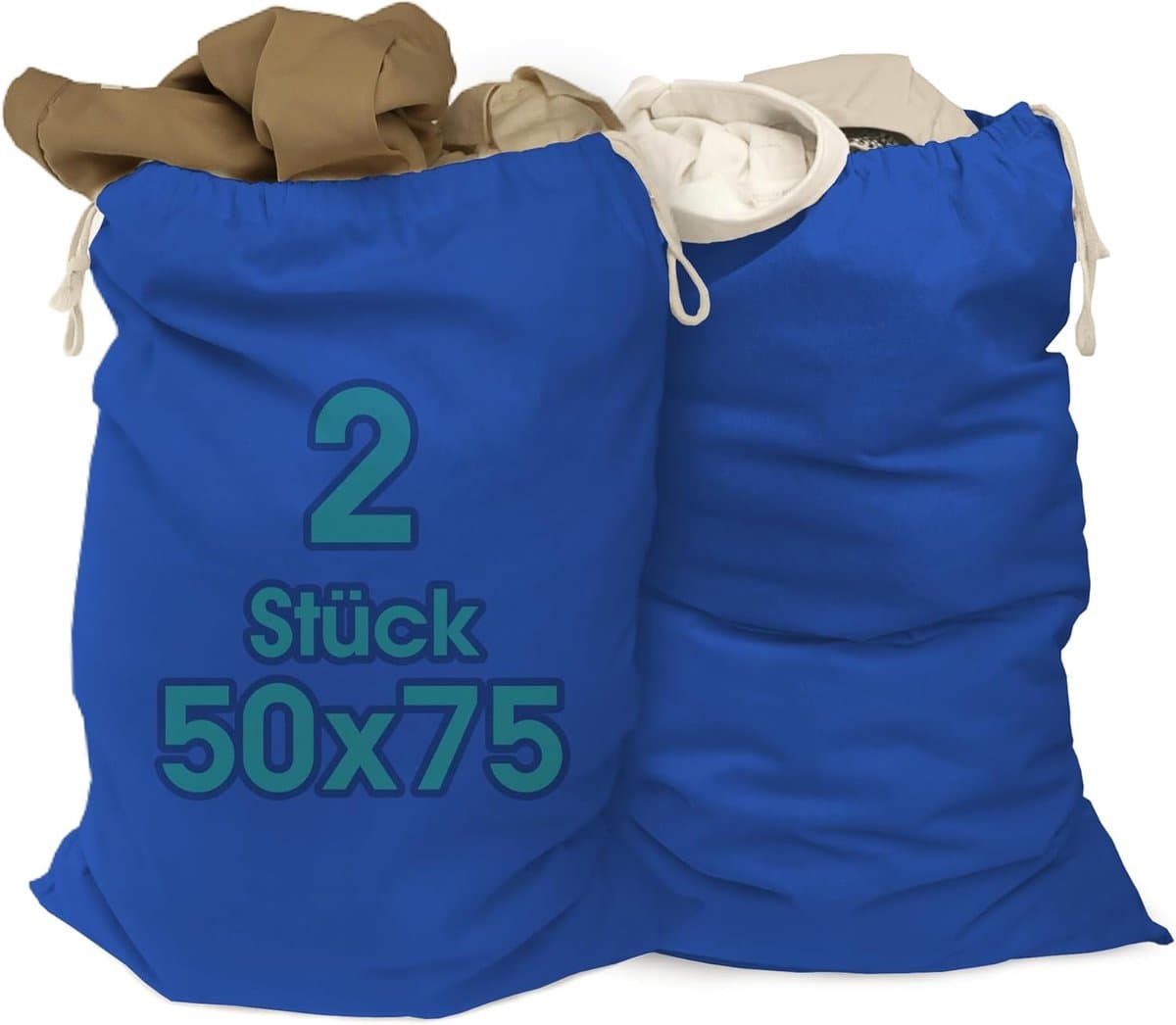 SnelShoppen - Extra grote waszakken 50 x 75 cm, 100% katoen, duurzame waszakken met trekkoord, wasverzamelaar, kledingzak, opbergtassen in blauw, set — afbeelding 1