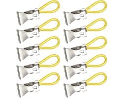 Handdoekclips Metaal - Keukenclips Badkamer - Opruimen Ruimte - Veelzijdig Ophangsysteem - 10 stuks - Geel