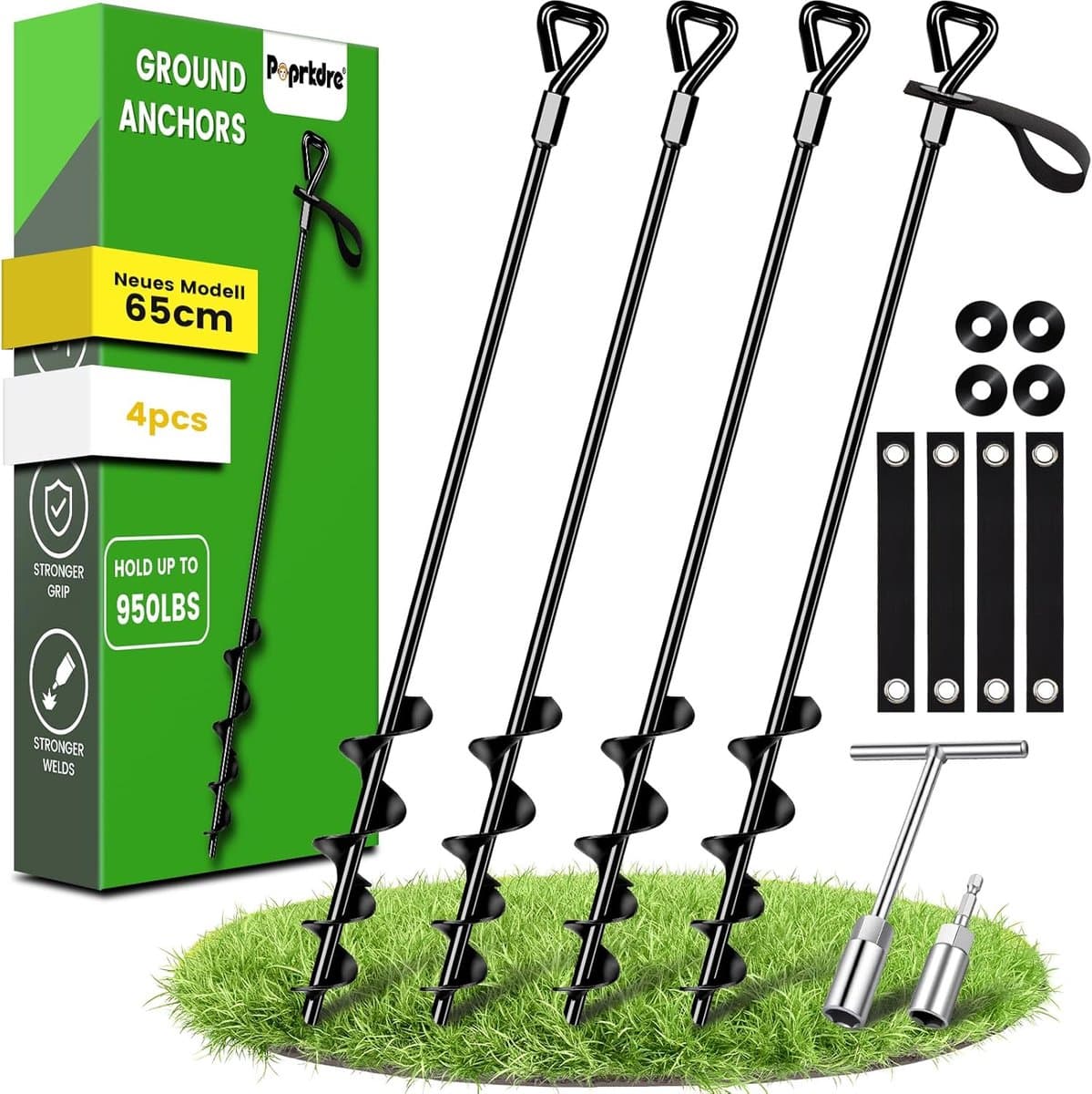 Bodemankers - 65 cm - Set van 4 Duurzame Riemen - Voor Vastzetten van Springkastelen en Paviljoens — afbeelding 1