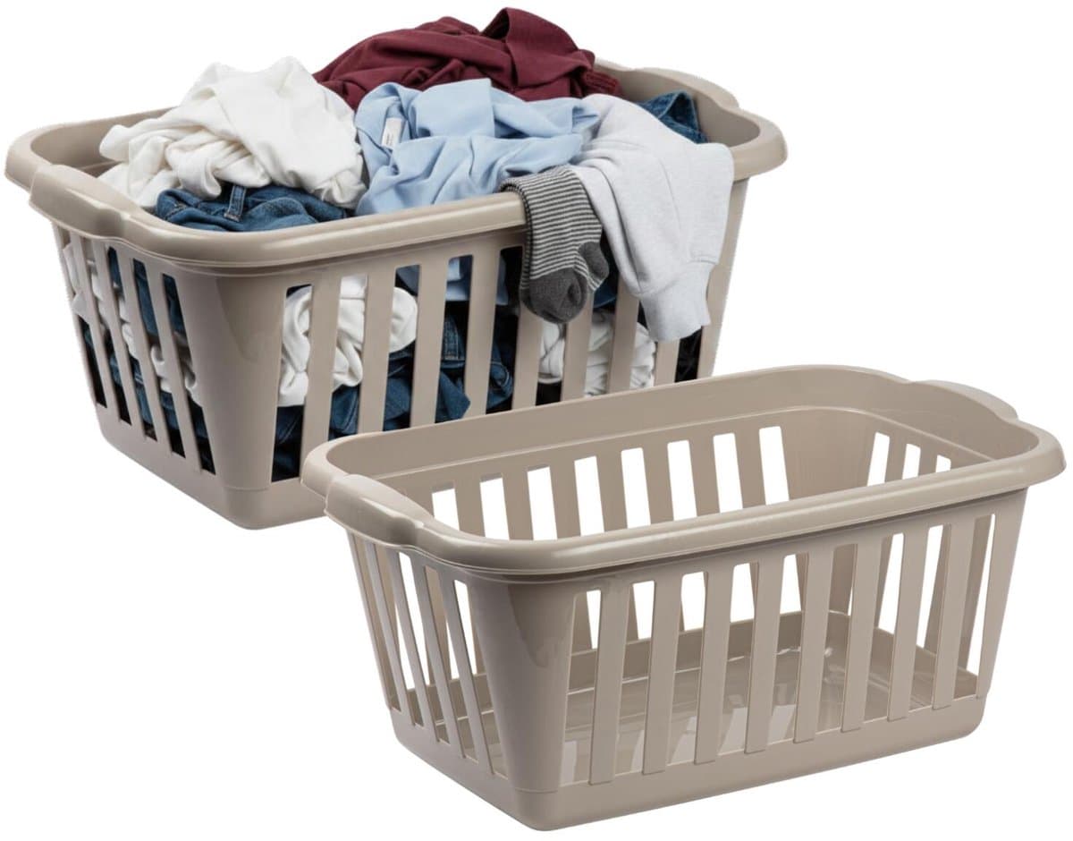 Storage Solutions Wasmand van 40 liter - 2x - 60 x 40 x 26 cm - - taupe - kunststof - wasgoed manden - huishouden — afbeelding 1