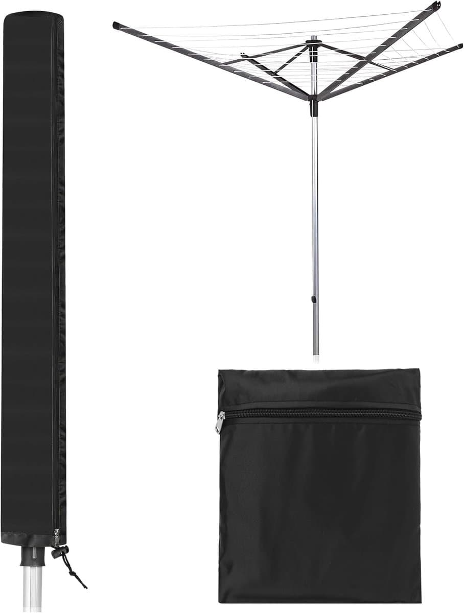 droogmolen hoes-Beschermhoes-Zwart-droogmolen hoes universeel-420D Oxford-stof -Heavy Duty Roterende Waslijn Afdekking- Waterdicht-voor Tuin, Binnenplaats, Buiten-Inclusief opbergtas-16x16x180CM — afbeelding 1