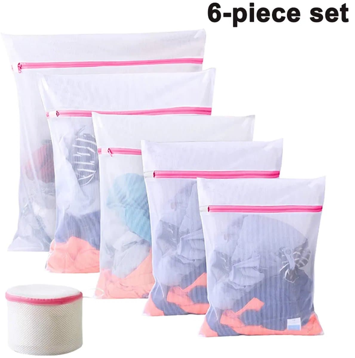 Wasnet en waszak Geschikt voor ritssluiting (6-delige set) Geschikt voor het opbergen van bh's, ondergoed, sokken en babykleding. — afbeelding 1