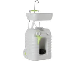PSW-45 Quixie draagbare kampeerwasbak - Mobiele camping outdoor reis wastafel met 45 L mechanische voet waterpomp tank en zeepdispenser - Verstelbare spoelbak en trolley functie