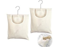 Wasknijperzakken 27 x 32 cm met beugel - Linnen tas om op te hangen - Herbruikbaar organizer voor badkamer of garderobe (Beige)