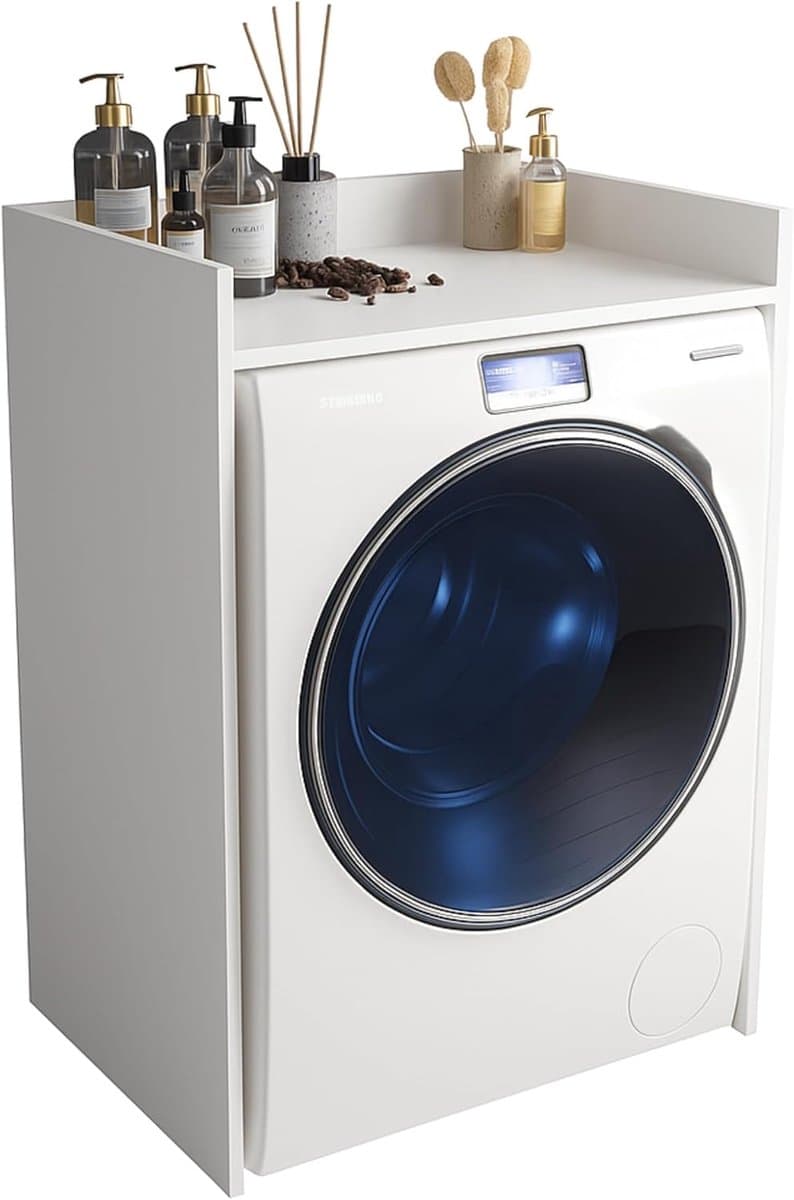 Wasmachine Kast - Ombouw Meubel - Badkamer Organisatie - Geluiddempend Ontwerp - 66x97x62 cm - Mat Wit — afbeelding 1