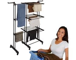 MKSS® Droogmolen met Voet voor Camping & Thuis - Wasrek Staand - Droogrek Inklapbaar - Zwart