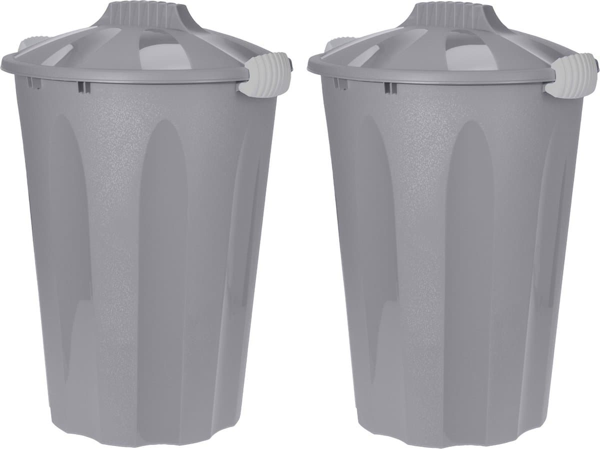 2x stuks kunststof wasmanden met deksel rond grijs 40 liter - Wasmanden/wasgoedmanden - Huishouden — afbeelding 1
