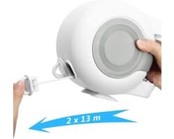 TechU™ Uitschuifbare Dubbele Drooglijn – 2x 13 meter – Waslijn – Kleding drogen – Wit – TechU™ uitschuifbare dubbele drooglijn – 2x 13 meter – Wit – Waslijn – kleding drogen – Duurzaam en stevig – Eenvoudig te installeren – binnen en buiten