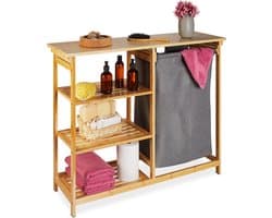 wasmand rek - bamboe - 3 planken - uittrekbaar - 80 x 100 x 32 cm - badkamerrek - slaapkamer