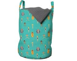 ABAKUHAUS zwembadfeest wastas, kinderen liggen op water, wasmand met handvatten, trekkoordje voor wasserettes, donker zeeschuim meerkleurig