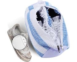 Schoenwaszak voor de wasmachine: dubbele rits en vakken voor optimale reiniging, bescherming en verzorging van sneakers en sportschoenen (blauw + wit)