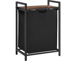 FurnStar - Wasmand - Was emmer Met Plank - Wasbox - Waszak Van Oxford Stof - Uitschuifbaar Verwijderbaar - Metalen Frame - 65 L - 50 x 33 x 72 cm - Vintage Bruin-Zwart