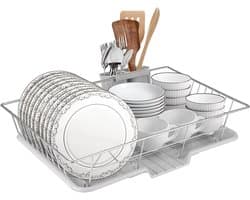 Drainer voor Borden, Bekers en Bestek - Droogrek voor Keuken, Afvoerbak voor Vaat, 48x30x11cm