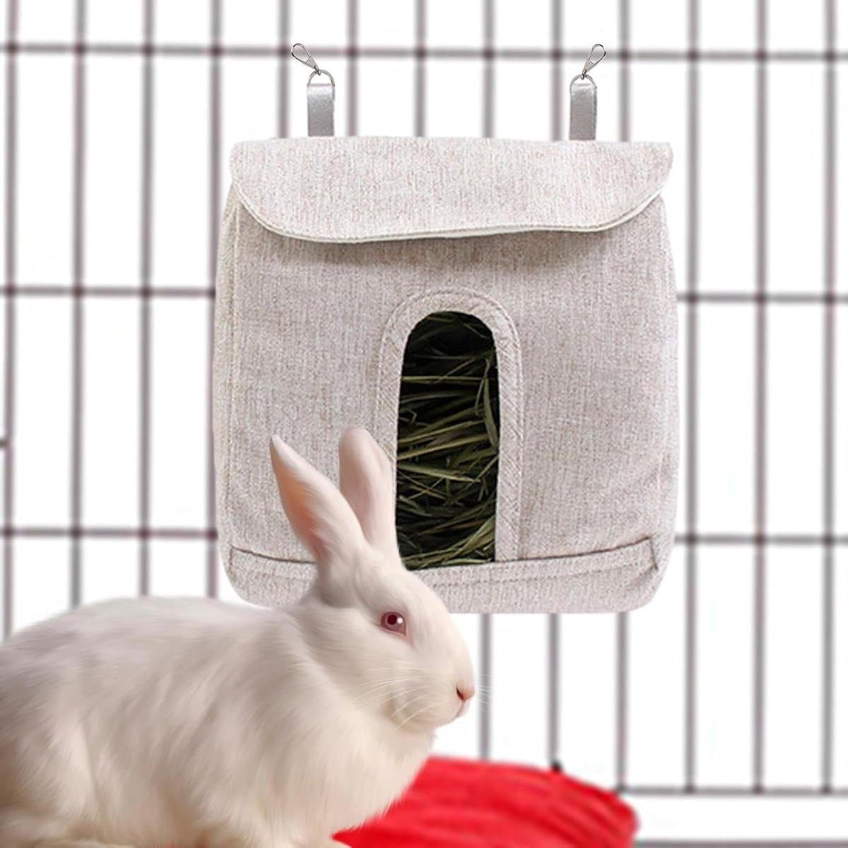 Voedertas Kleine Dieren - Hooizak Dispenser - Voorkom Hooiverspilling - Met Ophanghaken - Maat L - Meerkleurig — afbeelding 1