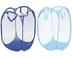 Dailygoods- Wasmand 2 Stuks - Opvouwbaar - Mesh - Stalen Beugel - 30 x 30 x 47 cm - Ademend Materiaal - Voor Kleding en Speelgoed - Wasmandje