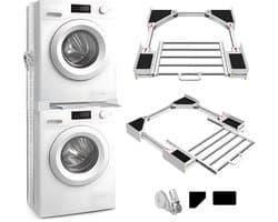 Universeel Wasmachine en Droger Stapelrek – In Hoogte Verstelbare Wasmachine Standaard met Werkblad – Metaal Wasmachine Rek – Ruimtebesparend Wasmachine Meubel