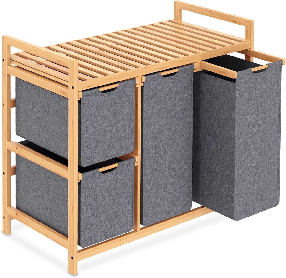 Wasmand 3 compartimenten - Kleding Sorteerder - Was Sorteren - Met Plank Wielen - 3 x 50 Liter - Grijs — afbeelding 1