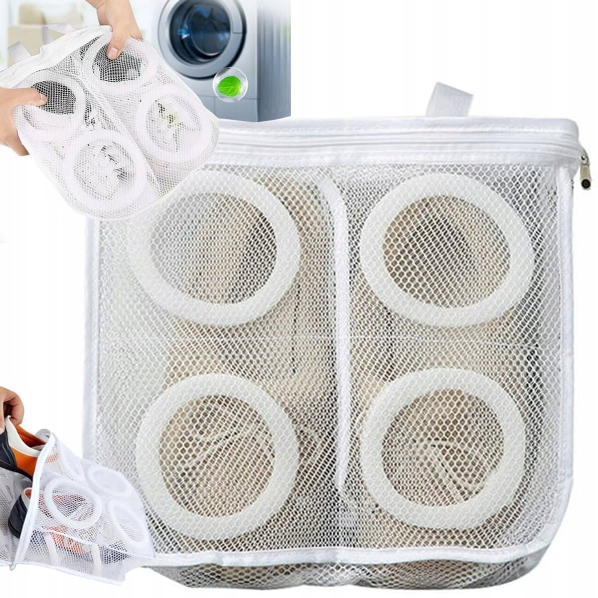 Waszak - Wit - Voor sneakers en schoenen -Wasmachine net - Wasnet - Multibescherming - BH/ondergoed/kleding - Voor 1 paar schoenen — afbeelding 1