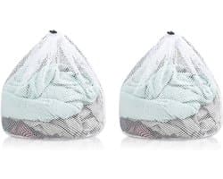Set van 2 waszakken van mesh – machinewasbaar – met trekkoord – reiswaszakken van mesh – witte waszakken met trekkoord – geschikt voor het opbergen van kleding thuis, op de studentenkamer, in hotels en op reis – afmetingen: 30 x 40 cm