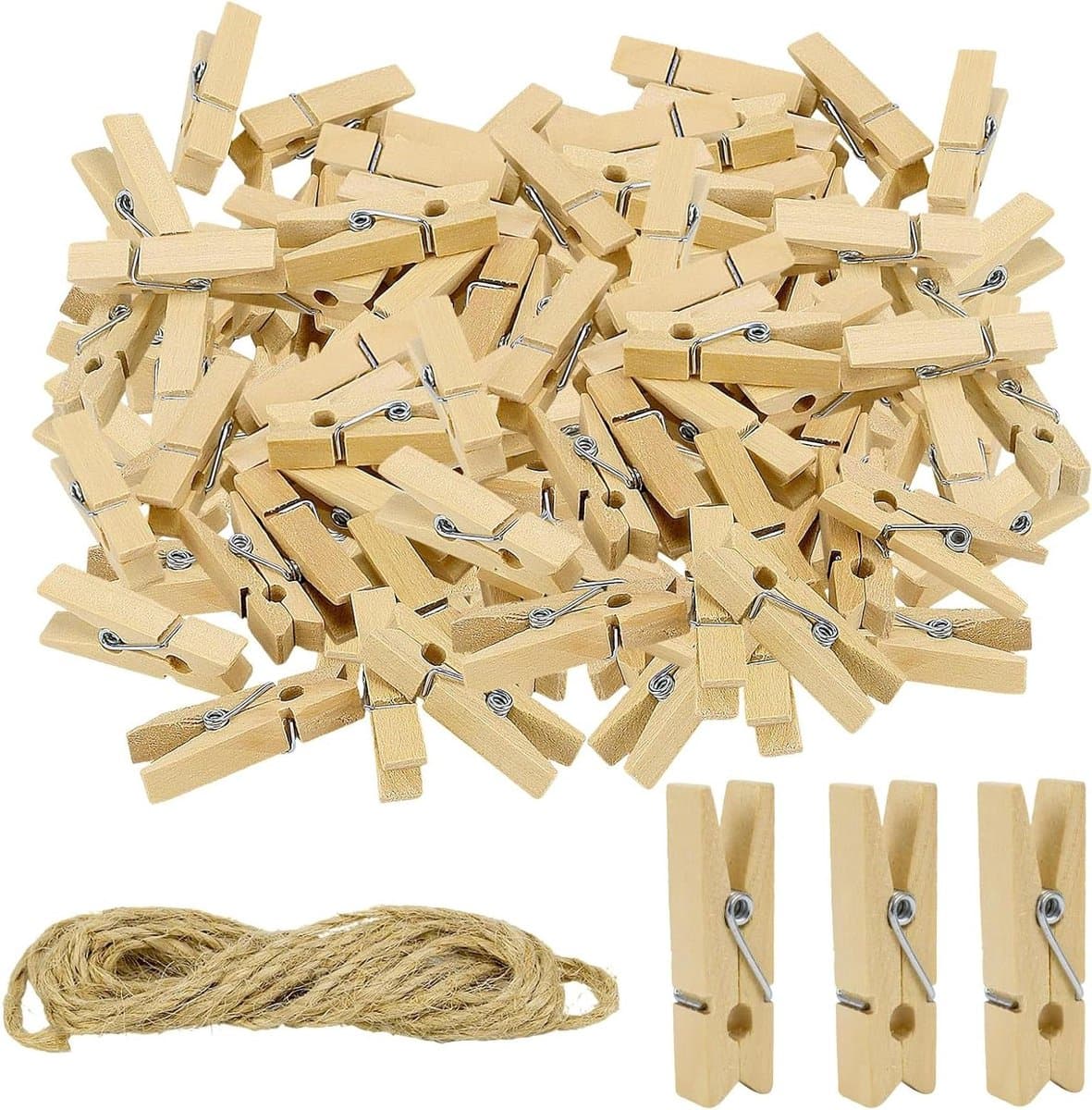 Houten Mini Knijpers - Kleine Ambachtelijke Clips - Foto's Ophangen - Natuurlijk Hout Materiaal - 3.5 cm - Houtkleur — afbeelding 1