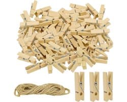 Houten Mini Knijpers - Kleine Ambachtelijke Clips - Foto's Ophangen - Natuurlijk Hout Materiaal - 3.5 cm - Houtkleur