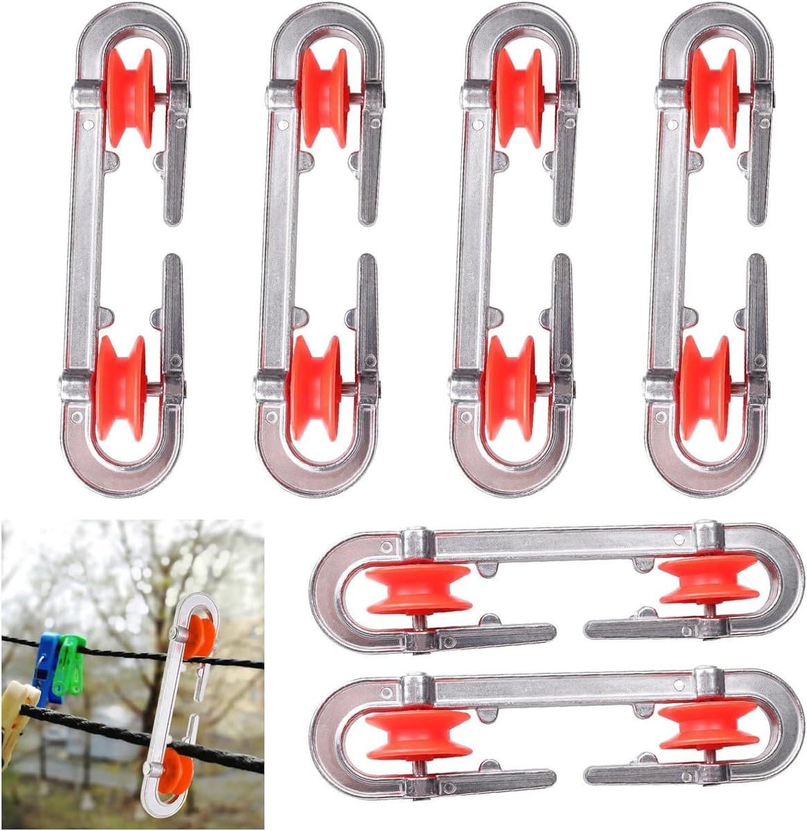 Waslijn Spreader - Waslijn Separator Katrol - Waslijnen Organiseren - Beschermt Tegen Slijtage - 6 stuks - Rood — afbeelding 1