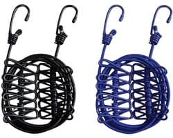 2 Stuks Elastische Waslijn, Reiswaslijn, Draagbare Waslijn, met 12 Metalen Knijpers Elk, voor Kledinghaken Kamperen Binnen en Buiten (Zwart, Donkerblauw)