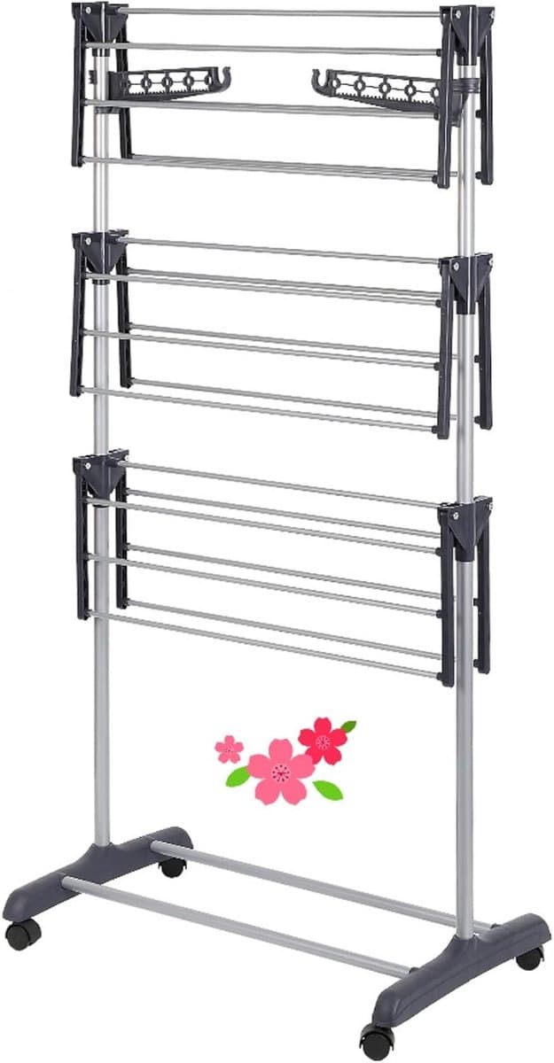 Droogstander met Wielen en Drie Niveaus, Opvouwbaar, Grote Capaciteit, 72 x 56 x 152 cm, voor Binnen en Buiten — afbeelding 1
