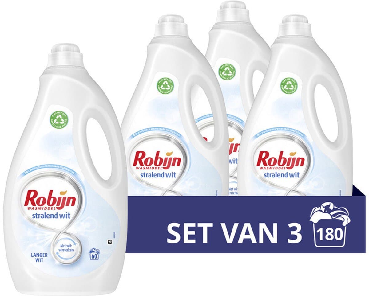 Robijn Stralend Wit Vloeibaar Wasmiddel - 3 x 60 wasbeurten - Voordeelverpakking — afbeelding 1