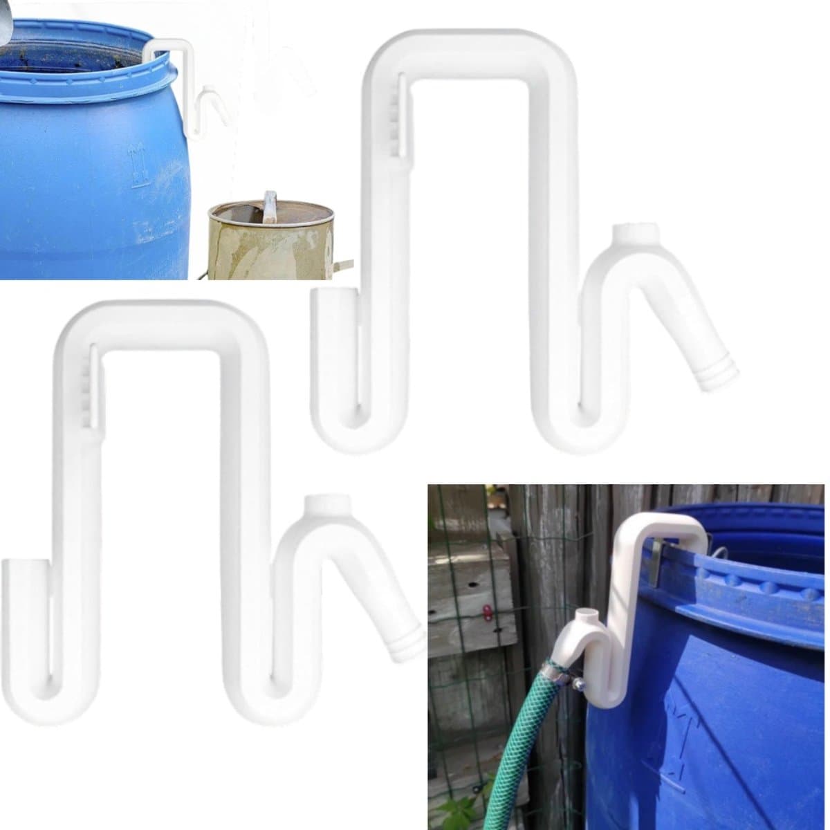 2 stuks Overloopslang voor regenwateremmer - afvoer zonder boren - afvoerbuisaansluiting - afvoerslang voor emmer - 16*4,9*16 cm - voor regenwateropslag in de tuin - wit — afbeelding 1