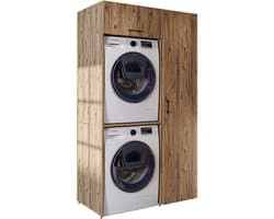 Roomart DUO-I Wasmachine Ombouwkast 112x205 cm - met Hoge Kast 45 - Eiken