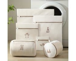 casalora - 6-delig Waszakken - Set voor de Wasmachine - Bescherming voor wasgoed - Ademende Mesh - Voor Kleding, Sok en Lingerie - Herbruikbaar - Groot met Rits - Beige