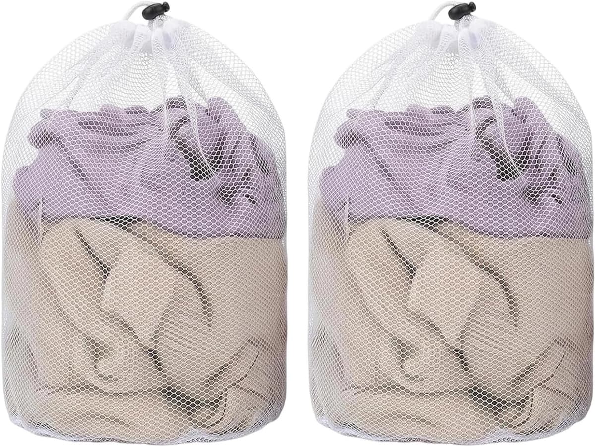 2 wasnet voor wasmachine, waszak 30 x 40 cm met fijnmazig net en trekkoord, waszak voor fijne was, beha, lingerie en kousen, waszak bescherming voor gevoelige kleding — afbeelding 1