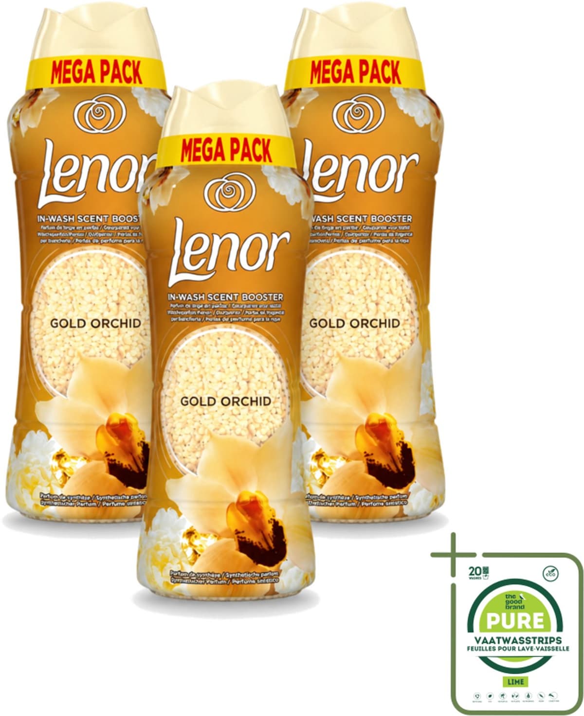 3 x Lenor – Geurparels – Gouden Orchidee – 570 g - Grootverpakking - Geurparel - Wasgeur - Orchidee - Vanille - Wasgeurparfum — afbeelding 1