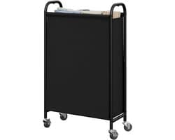 PolkaHome 80L slanke wasmand met wielen, stoffen rollende wasmand, smalle kledingorganizer, hoge mand voor kast, wasruimte, badkamer, zwart