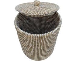 Wasmand met deksel – zeegras – 65 liter – naturel wit
