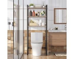 Toiletrek met 3 niveaus - Badkamerrek in industriële stijl - Ruimtebesparend en eenvoudig te monteren - Rustiek bruin EBF41TS01 Wasmachine rek