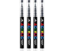 4 stuks textielverf, zwart, wasbare textielvilt, acrylstiften, textielmarkers, acrylstift, zwarte marker, geschikt voor T-shirts, stoffen tassen, kleding en textiel