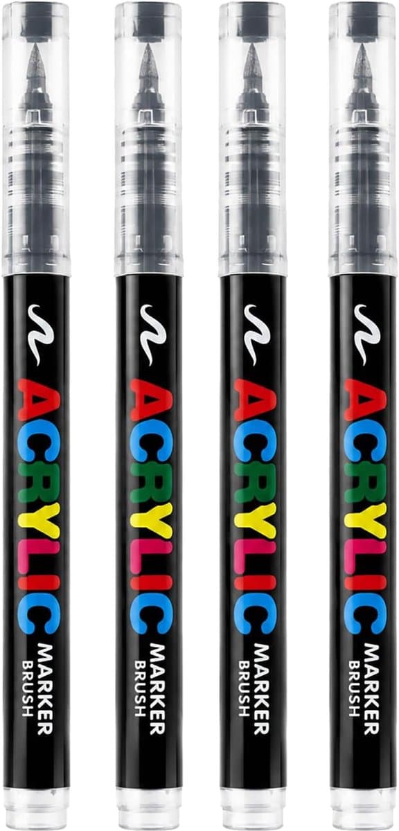 4 stuks textielverf, zwart, wasbare textielvilt, acrylstiften, textielmarkers, acrylstift, zwarte marker, geschikt voor T-shirts, stoffen tassen, kleding en textiel — afbeelding 1
