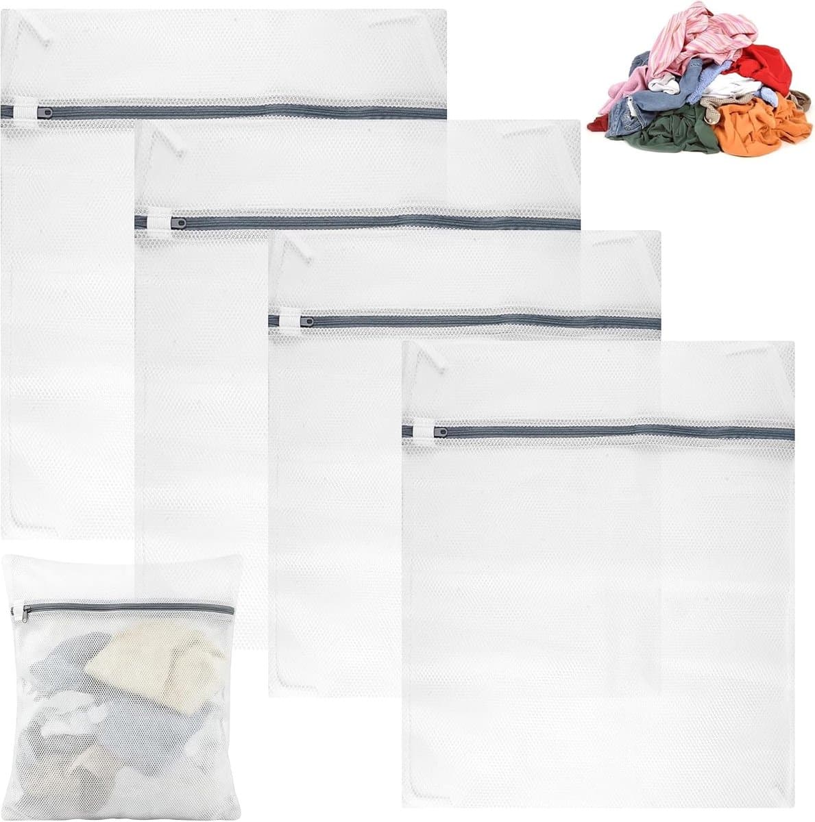 Herbruikbare Mesh Waszakken voor de Wasmachine - 4 Stuks, Ideaal voor Kleding en Delicate Stoffen — afbeelding 1