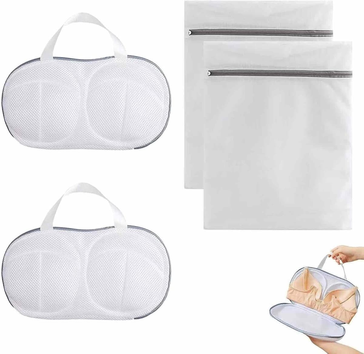 Set van 2 waszakken voor bh's en 2 netwaszakken - Ademend en duurzaam - Bescherming en organisatie voor lingerie en delicate kleding - Afmetingen: 34,5 cm en 40,5 cm — afbeelding 1