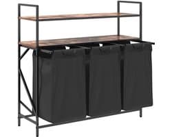 Wasmand – Wasbak – Wascontainer – Wasbox – Waskuip – 3 Compartimenten – Stalen Frame Met Eiken Planken