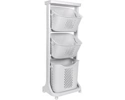 Eleganca Wasmand 3 vakken - Inhoud 82 L - Wassorteerder - Afneembare manden - Wasmand op Wielen - Ruimtebesparend - B44xD33xH109 cm - Kunststof - Gebroken Wit