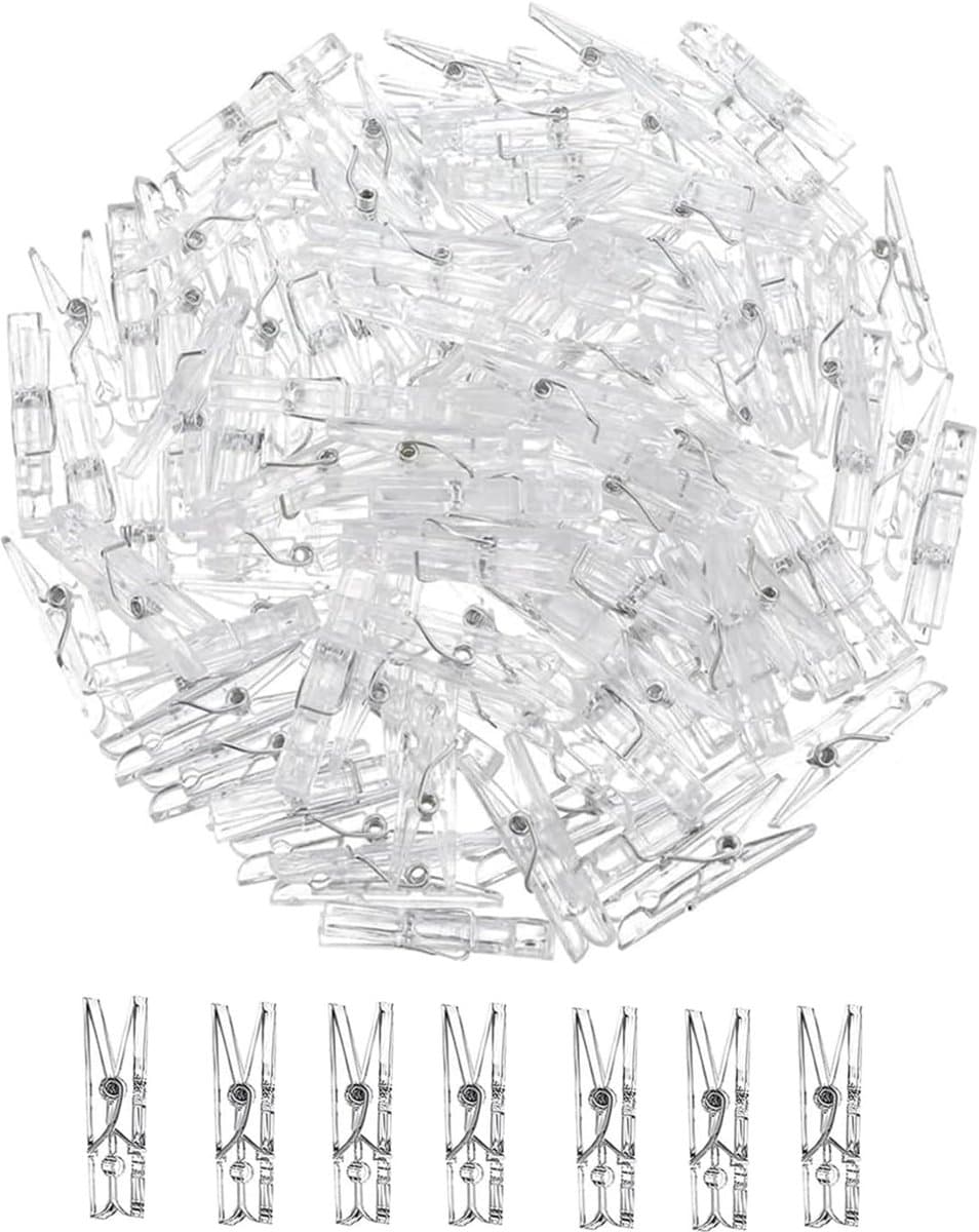 Lentehangende clips, 100 stuks, mini-klemmen, doorzichtige wasknijpers, transparante kunststof klemmen, kleine klemmen voor het ophangen van foto's, lichtkettingen — afbeelding 1