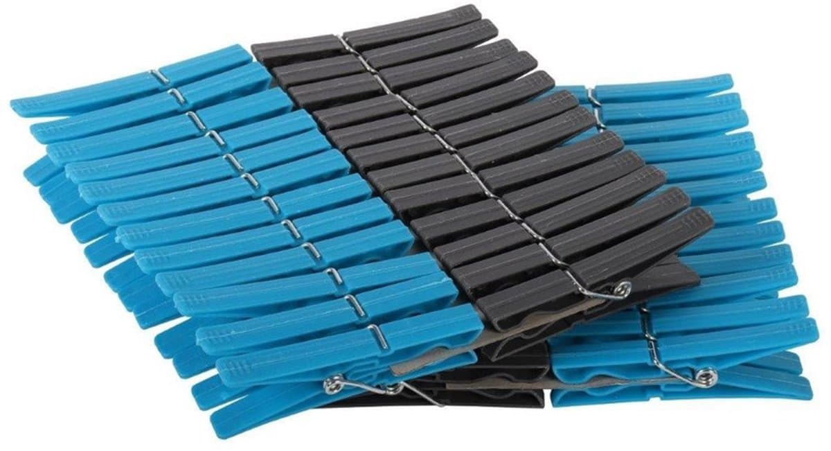 Wasknijpers - 96x stuks - kunststof - blauw/grijs - knijpers - was ophangen — afbeelding 1