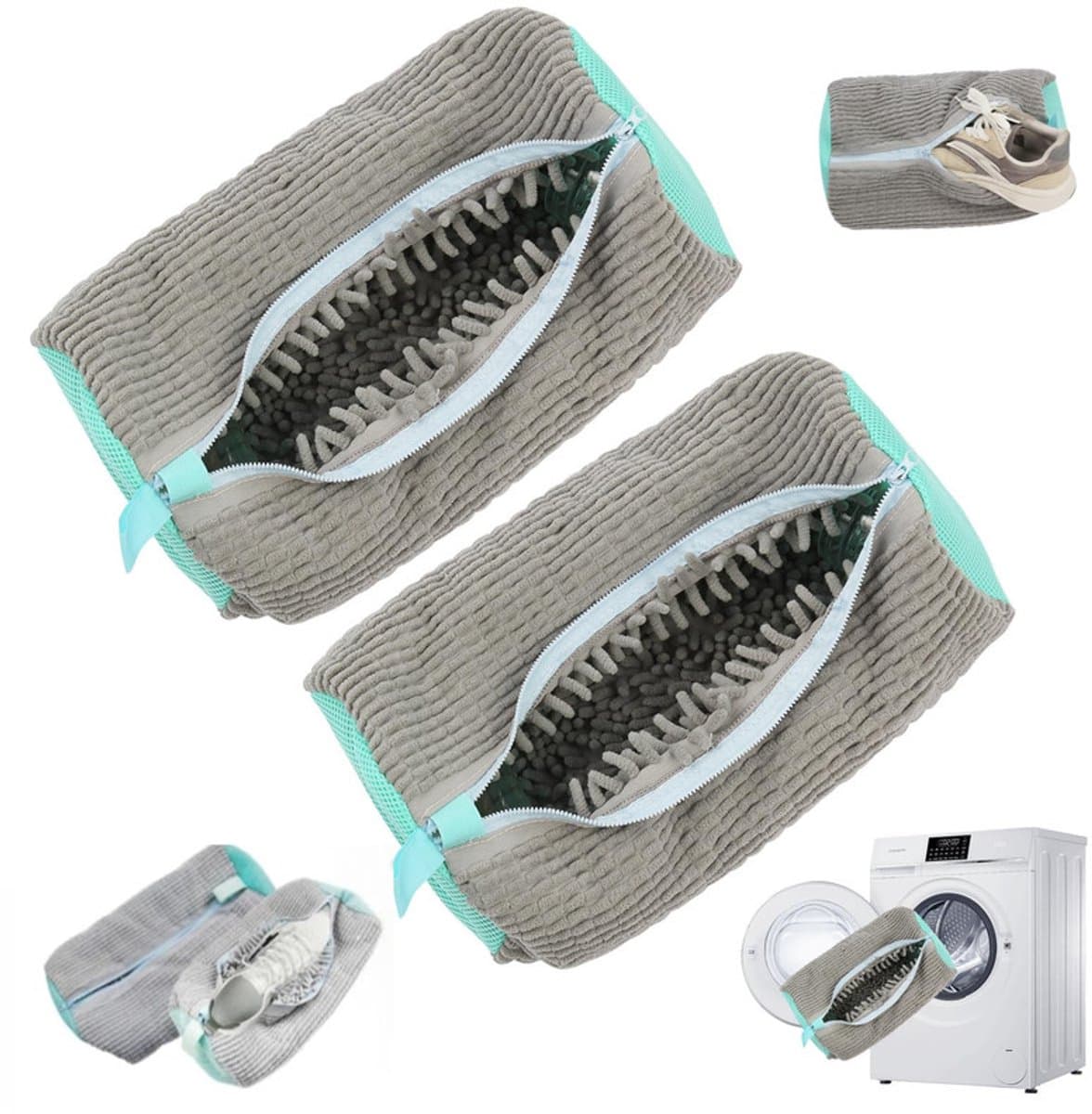 2 stuks - Lazy Shoe Bag - Cilindrische wasmachine polyester-katoenen waszak - Beschermende en vervormingsbestendige waszak voor schoenen - Wasmachine waszak - Wasmachine en droger schoenenzak - Grijs - Herbruikbare schoenenzak — afbeelding 1