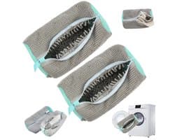 2 stuks - Lazy Shoe Bag - Cilindrische wasmachine polyester-katoenen waszak - Beschermende en vervormingsbestendige waszak voor schoenen - Wasmachine waszak - Wasmachine en droger schoenenzak - Grijs - Herbruikbare schoenenzak