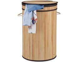 2x wasmand bamboe - ronde wasbox met deksel - 63 x 40 cm - 65 liter - natuur