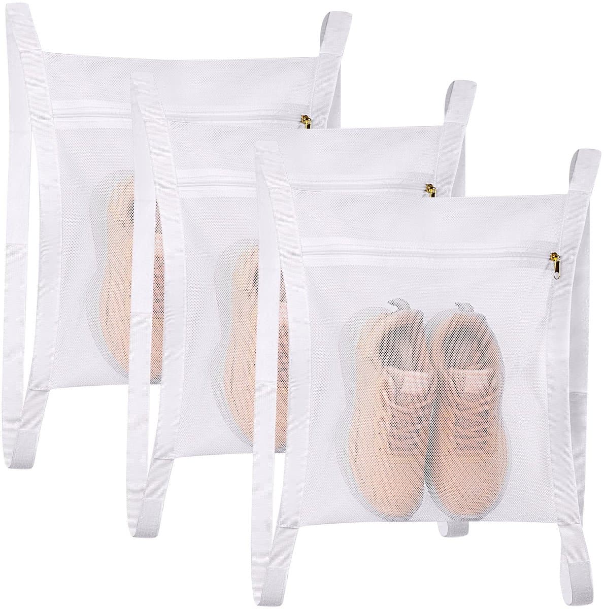 3-delige droogzakken voor sneakers, netzakken voor schoenendrogers, netzakken voor het wassen en drogen van sneakers in de droger, grote netzakken voor wasgoed met rits en riem, past op de meeste drogerdeuren, 40 x 35 cm — afbeelding 1