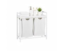 Wasmand met 2 vakken - 92 liter - plank - wit-grijs